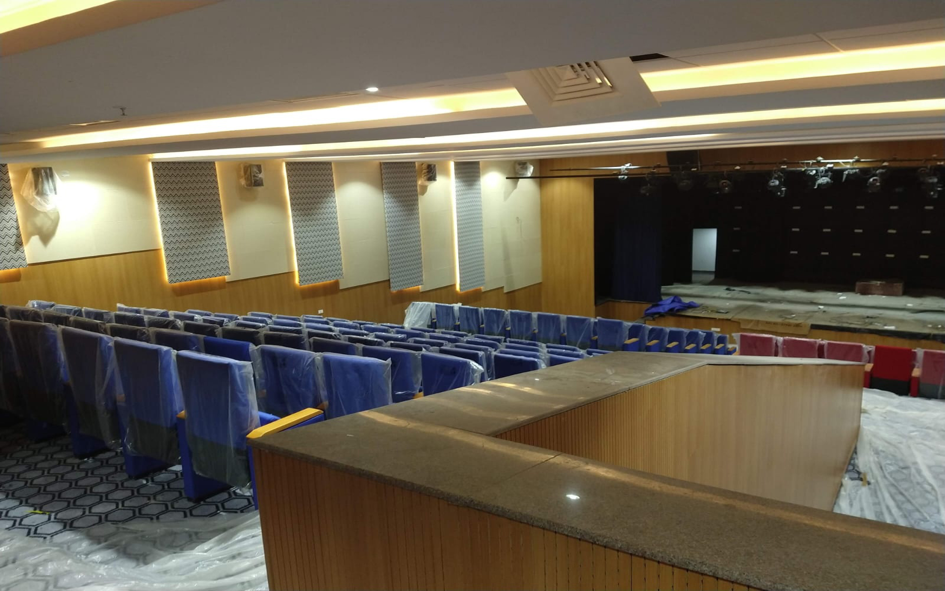 Contemporary interior with acoustic wall finishes